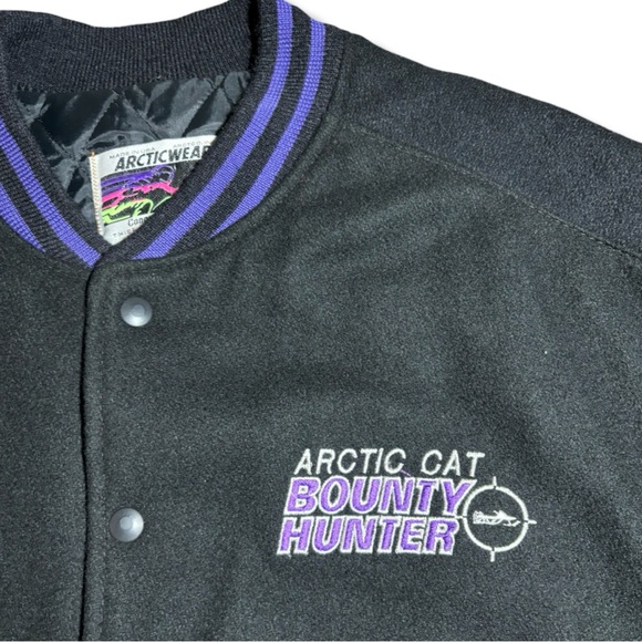 Vintage 90s Arctic Cat Bounty Hunter Wool & Leather Varsity Jacket - Picture 3 of 6